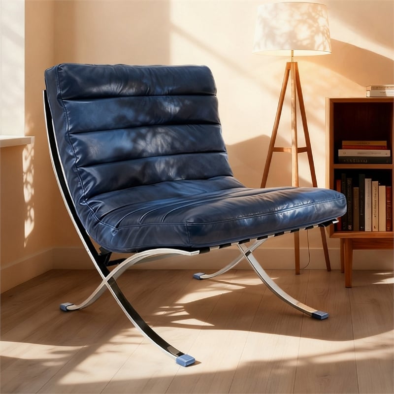 CRO Decor 29.3'' W Genuine Leather Accent Lounge Chair(Blue)