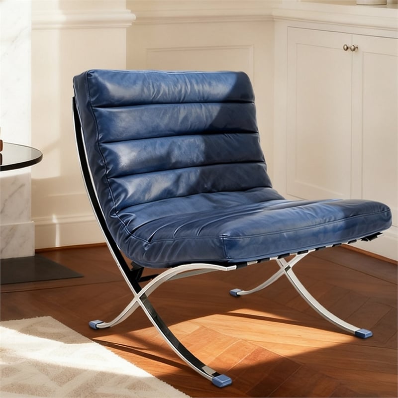CRO Decor 29.3'' W Genuine Leather Accent Lounge Chair(Blue)