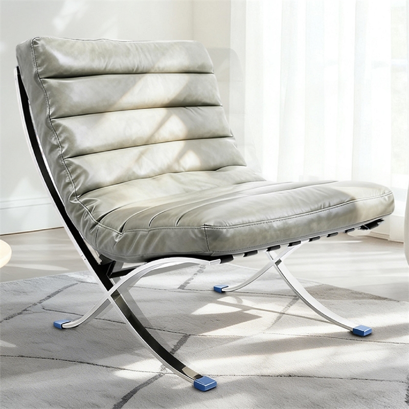 CRO Decor 29.3'' W Genuine Leather Accent Lounge Chair(Grey)