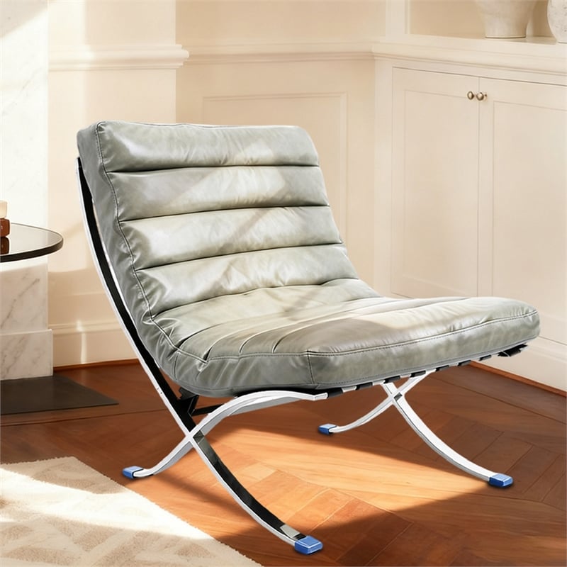 CRO Decor 29.3'' W Genuine Leather Accent Lounge Chair(Grey)