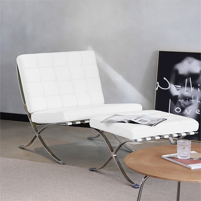 CRO Decor Mid Century Leather White Recliner Chair