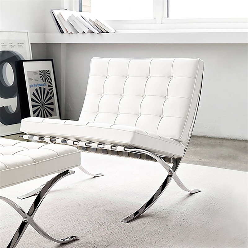 CRO Decor Mid Century Leather White Recliner Chair
