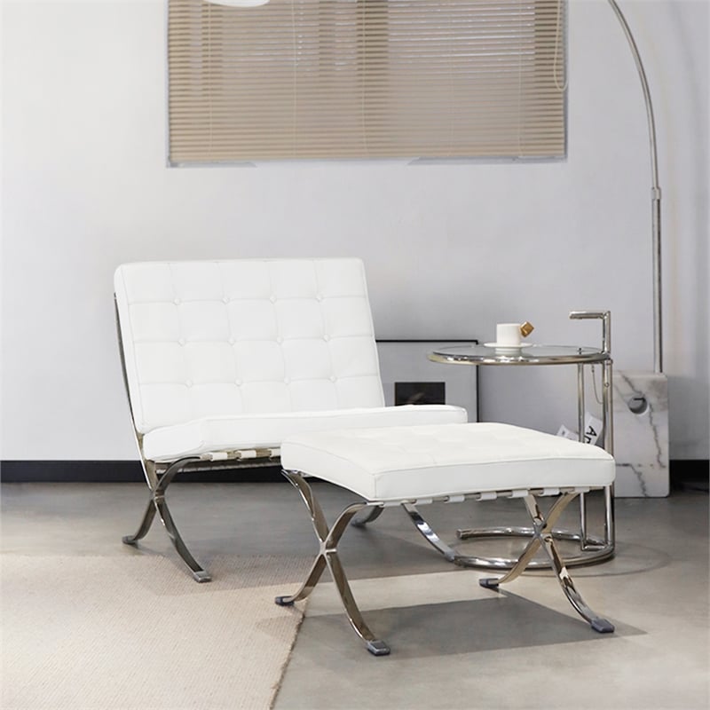 CRO Decor Mid Century Leather White Recliner Chair
