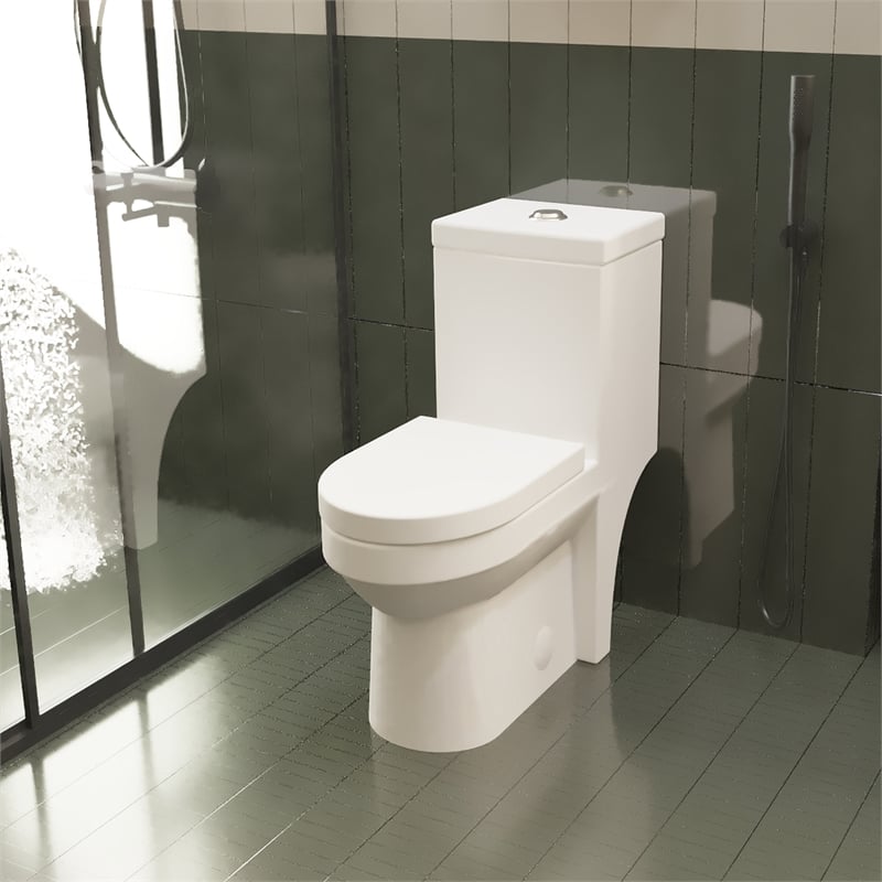CRO Decor Modern Ceramic Compact Toilet with Double Flush in White