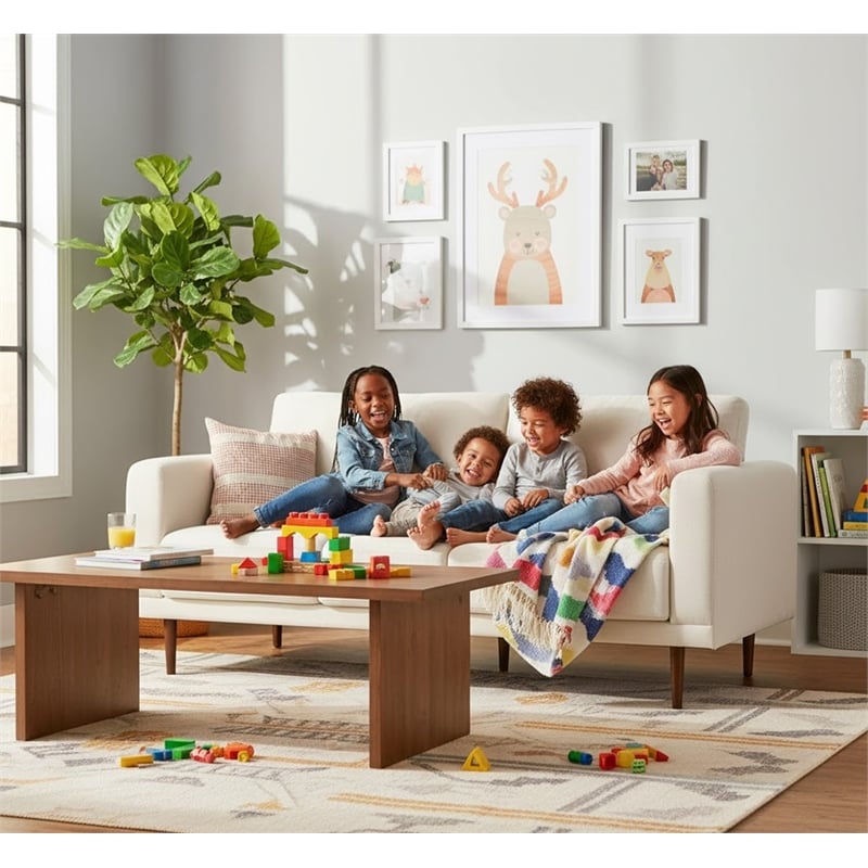 CRO Decor Modern Fabric Sofa Couch with Wooden Legs for Living Room  - White