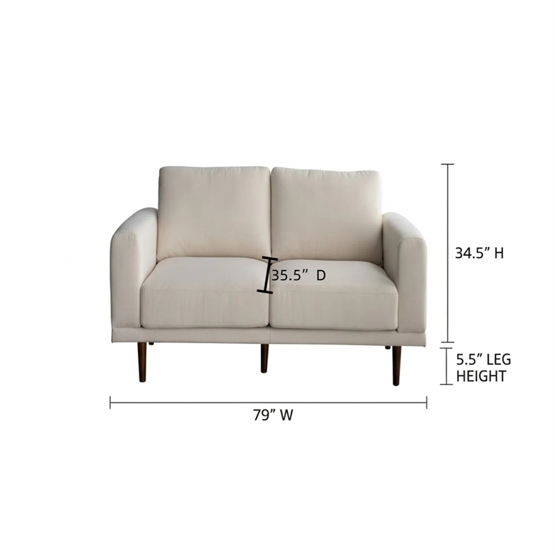 CRO Decor Modern Fabric Sofa Couch with Wooden Legs for Living Room  - White