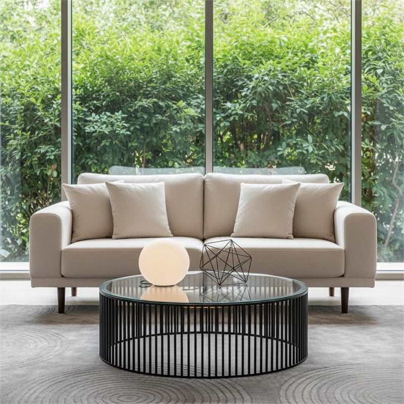 CRO Decor Modern Fabric Sofa Couch with Wooden Legs for Living Room  - White