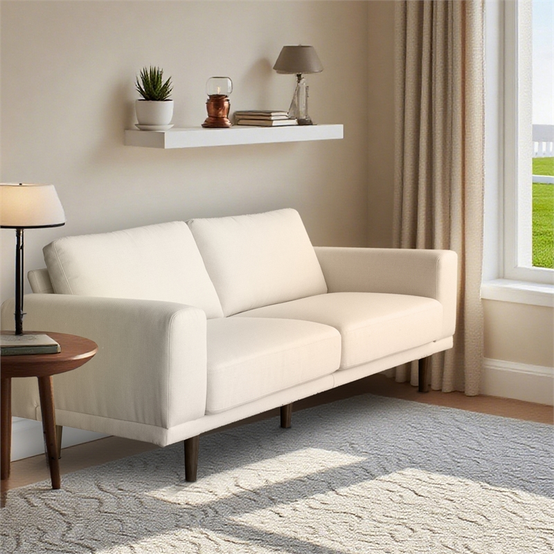 CRO Decor Modern Fabric Sofa Couch with Wooden Legs for Living Room  - White