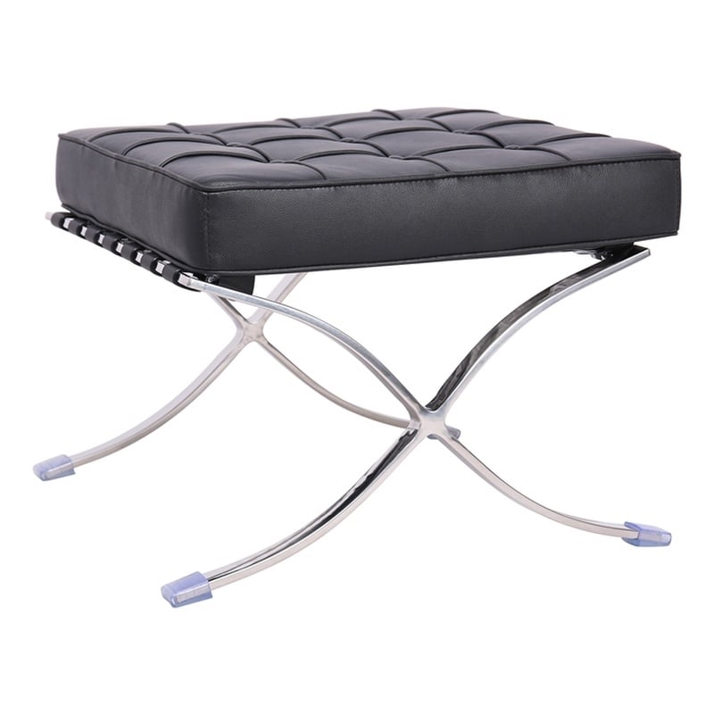 CRO Decor Modern Tufted Genuine Leather Ottoman Leisure Stool - Black