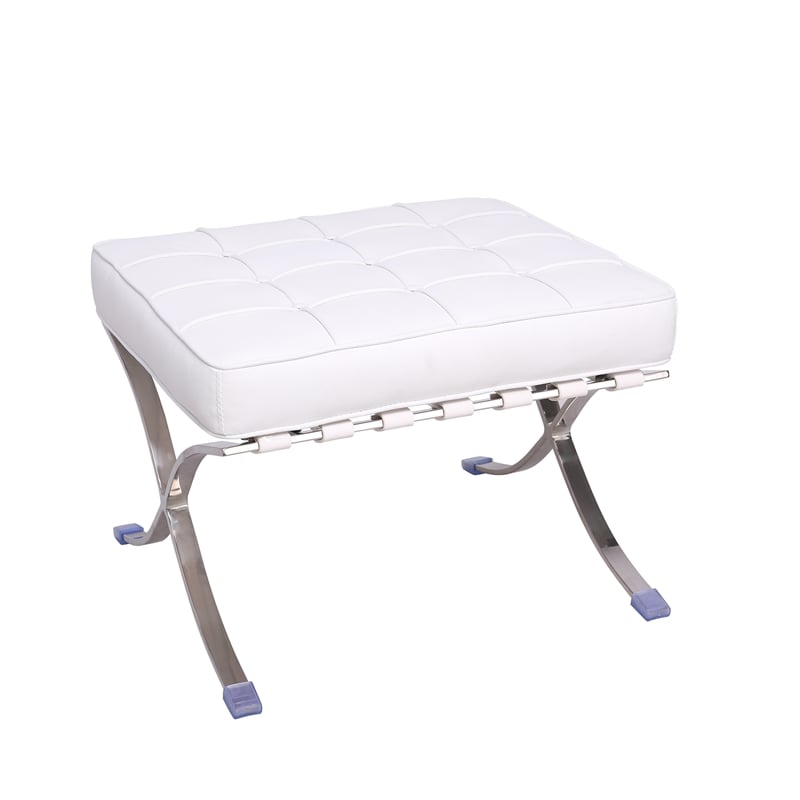 CRO Decor Modern Tufted Genuine Leather Ottoman Leisure Stool - White