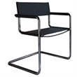 Saddle Leather Accent Chair Stainless Steel Arm Chair - Black -Set of 2