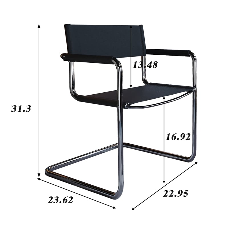 Saddle Leather Accent Chair Stainless Steel Arm Chair - Black -Set of 2