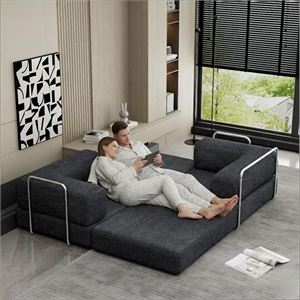 82&quot Modern Grey Sleeper Sofa Bed with Steel Frame