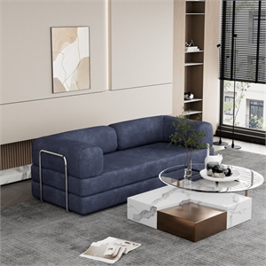 82&quot Modern Blue Sleeper Sofa Bed with Steel Frame