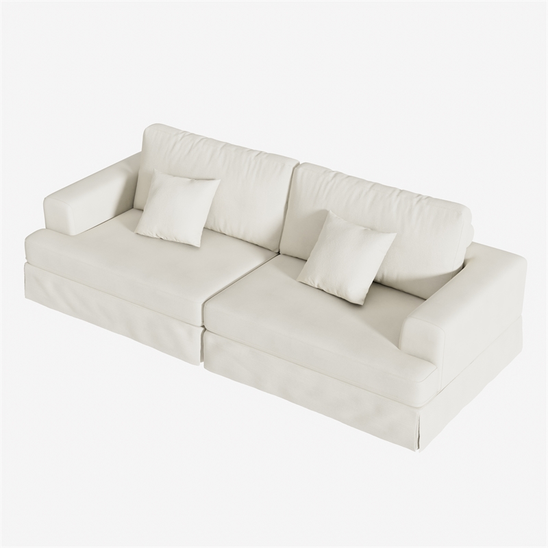 Classic 94 Inch White Skirted Sofa with Armrest for Living Room