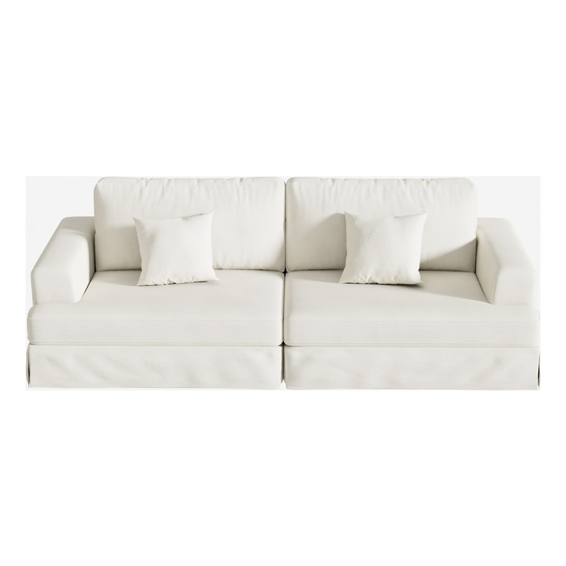 Classic 94 Inch White Skirted Sofa with Armrest for Living Room