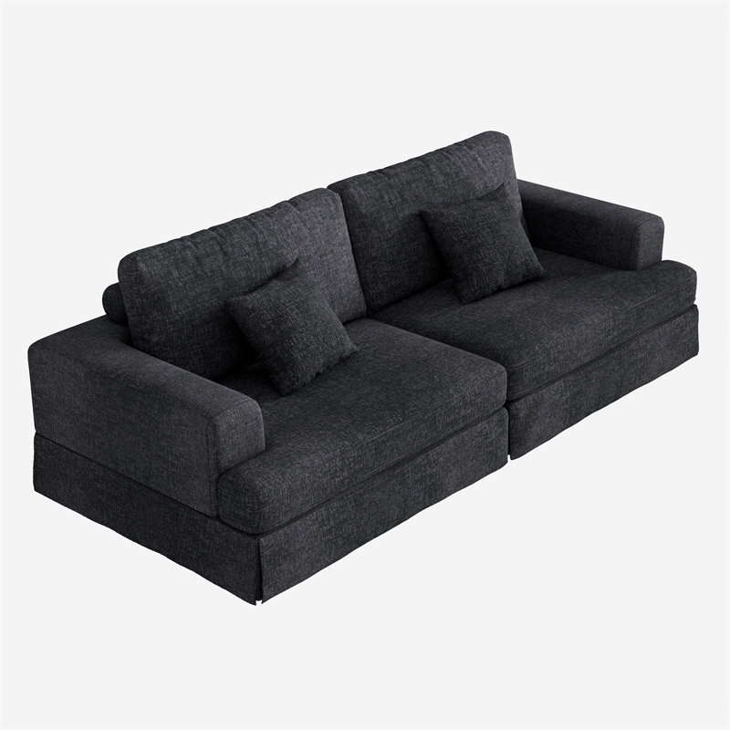 Classic 94 Inch Grey Skirted Sofa with Armrest for Living Room