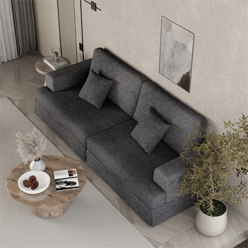 Classic 94 Inch Grey Skirted Sofa with Armrest for Living Room