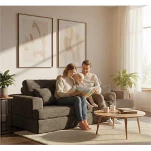 Classic 94 Inch Grey Skirted Sofa with Armrest for Living Room