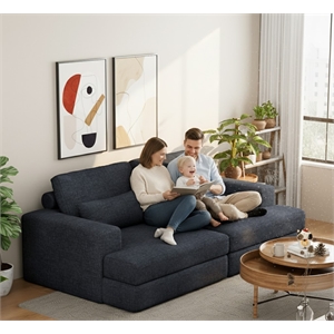 93&quot Comfy Upholstered Blue Sleeper Sofa with Wide Arms & Deep Seating