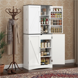 72&quot Tall White Rustic Kitchen Pantry Cabinet with Adjustable Shelves for Home