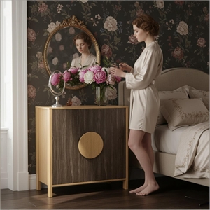 32&quot Mid-Century Brown  Sideboard Cabinet with Adjustable Shelves