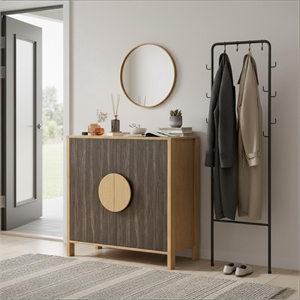 32&quot Mid-Century Brown Sideboard Cabinet with Adjustable Shelves (Set of 2)