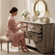 Durable Light Brown Vintage-Inspired 6-Drawer Dresser with Brass Handles