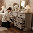Durable Light Brown Vintage-Inspired 6-Drawer Dresser with Brass Handles