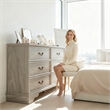 Durable Light Brown Vintage-Inspired 6-Drawer Dresser with Brass Handles