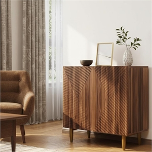 Brown Vintage Fluted Sideboard Cabinet with Metal Legs & Adjustable Shelf