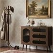 Brown Mid-Century Buffet Cabinet with Arched Glass Doors & 3 Soft-Close Drawers
