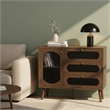 Brown Mid-Century Buffet Cabinet with Arched Glass Doors & 3 Soft-Close Drawers
