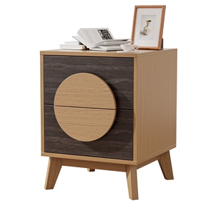 15.8&quot Modern Color-Blocking 2-Drawer End Table with Elegant Half Moon Handle