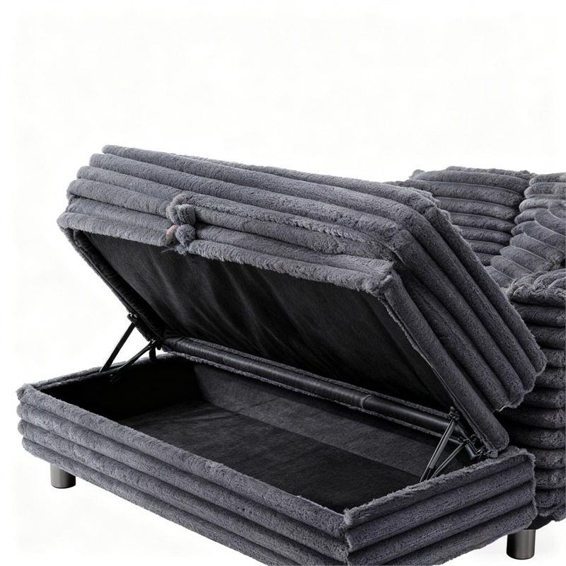 Luxury Plush Chaise Lounge Sofa with Storage and filled with foam - Dark Gray