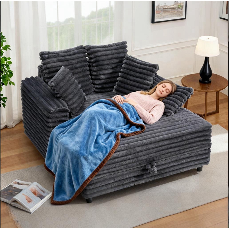 Luxury Plush Chaise Lounge Sofa with Storage and filled with foam - Dark Gray