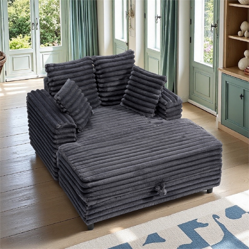 Luxury Plush Chaise Lounge Sofa with Storage and filled with foam - Dark Gray