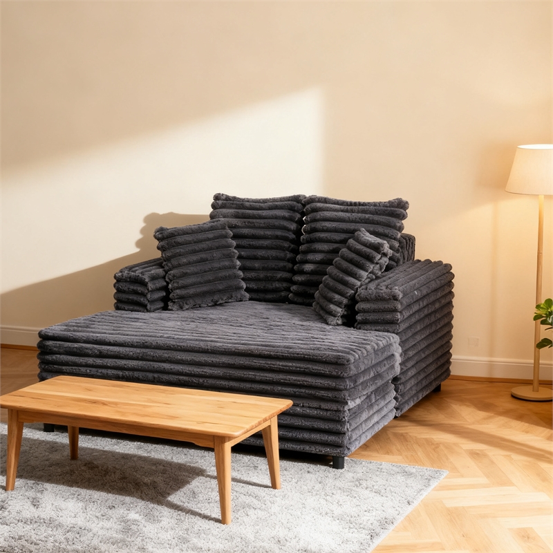 Luxury Plush Chaise Lounge Sofa with Storage and filled with foam - Dark Gray