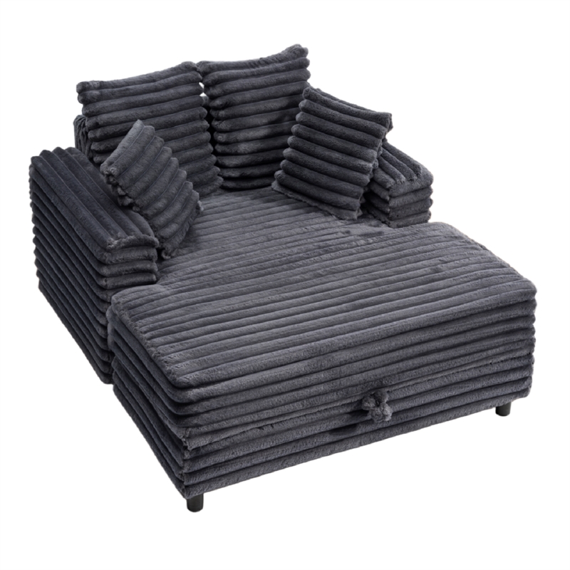 Luxury Plush Chaise Lounge Sofa with Storage and filled with foam - Dark Gray