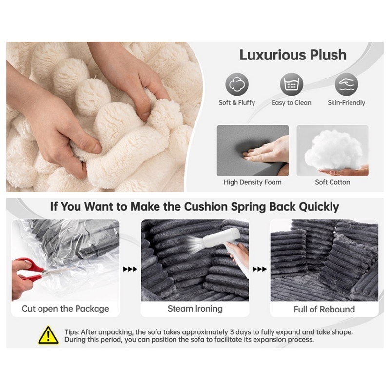 Luxury Plush Chaise Lounge Sofa with Storage and Filled with Foam - White
