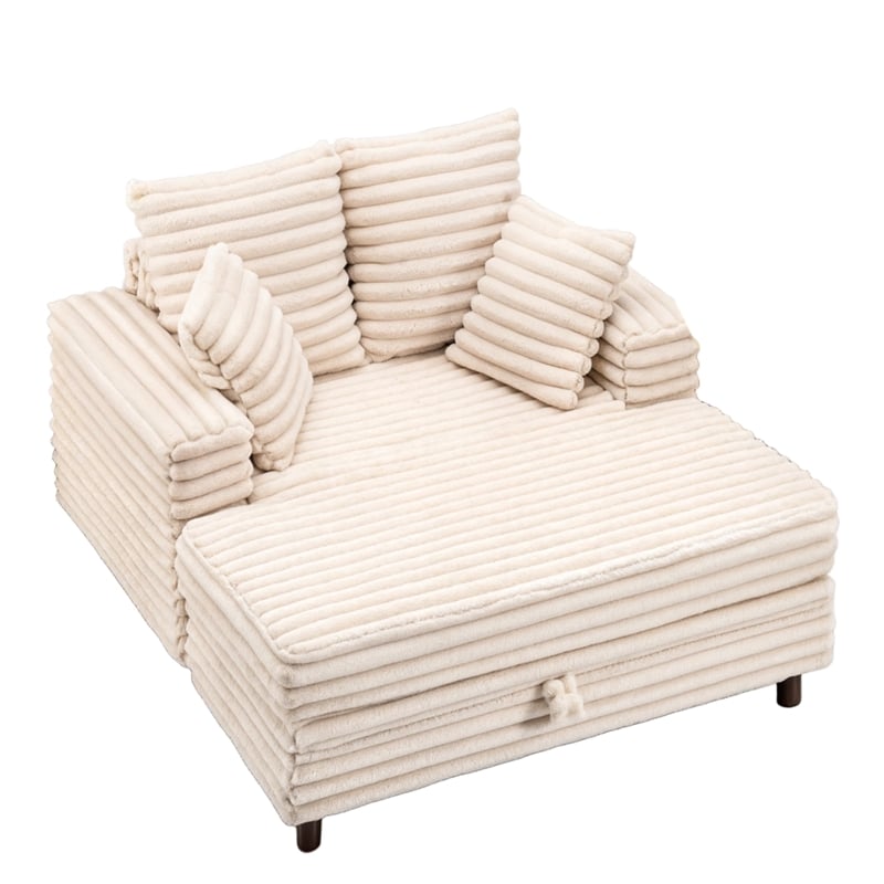 Luxury Plush Chaise Lounge Sofa with Storage and Filled with Foam - White