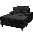 Corduroy Chaise Lounge with Storage & Removable Pillows & Foam Filling - Black