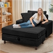 Corduroy Chaise Lounge with Storage & Removable Pillows & Foam Filling - Black