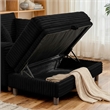 Corduroy Chaise Lounge with Storage & Removable Pillows & Foam Filling - Black