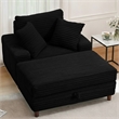 Corduroy Chaise Lounge with Storage & Removable Pillows & Foam Filling - Black