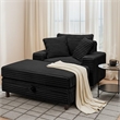 Corduroy Chaise Lounge with Storage & Removable Pillows & Foam Filling - Black