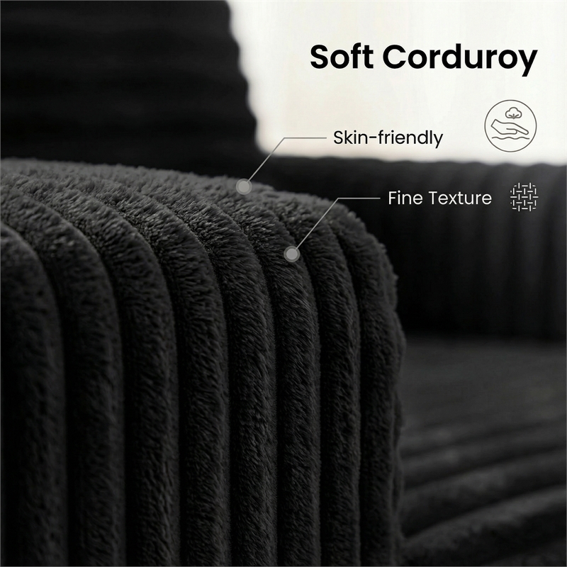Corduroy Chaise Lounge with Storage & Removable Pillows & Foam Filling - Black