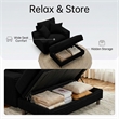 Corduroy Chaise Lounge with Storage & Removable Pillows & Foam Filling - Black