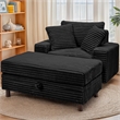 Corduroy Chaise Lounge with Storage & Removable Pillows & Foam Filling - Black