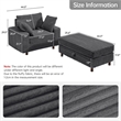 Corduroy Chaise Lounge with Storage & Removable Pillows & Foam Filling - Gray